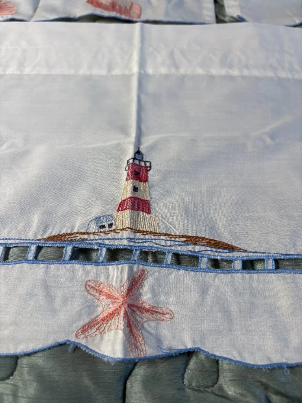 Vintage Nautical Sailboat and Lighthouse Curtains, Valance & Swags, set of 5